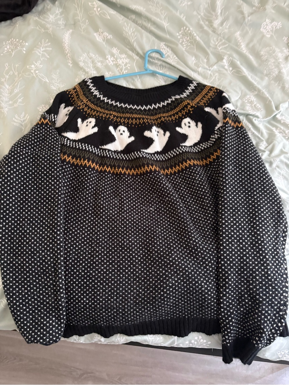 Black Ghost Pattern Knit Sweater - Women's Cozy Pullover